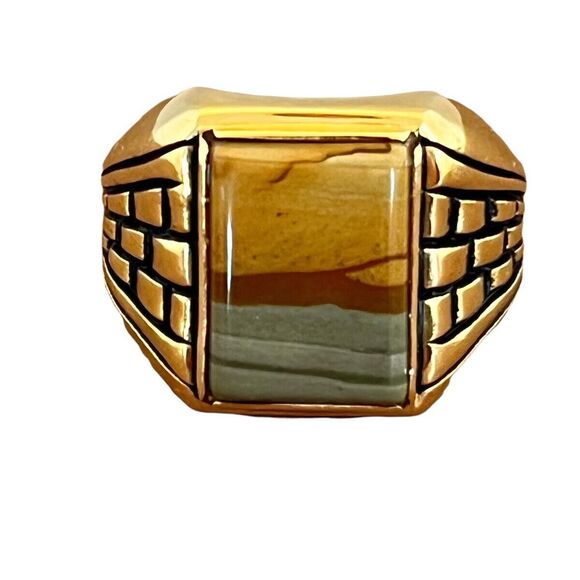 Vintage Clark and Coombs Ring Size 7 Jasper 18K Gold Plate Mid-Century MCM 14A - Picture 12 of 12